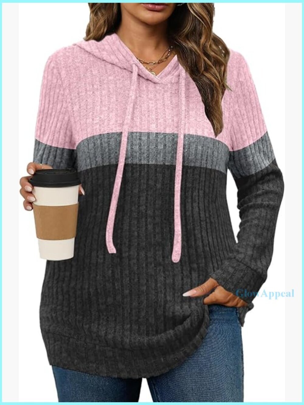 Plus Size Lightweight Ribbed Knit Hoodie Sweater Long Sleeve Pullover